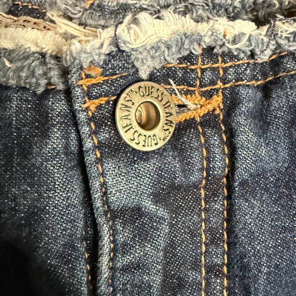 Y2K Vintage GUESS JEANS | Raw Edge Low Rise Knee Length Denim Jean Skirt | 30 - Picture 4 of 6